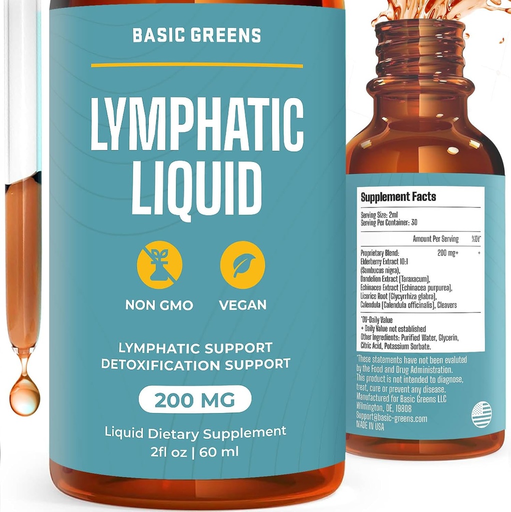 Limfatik Dukungan Liquid - Natural Imune Booster untuk Lymphatic Drainage, Fluid Saldo, dan Daily Cleanse, Easy - Absorb Liquid Formula untuk Wellness Dukungan, 2 Fl Oz