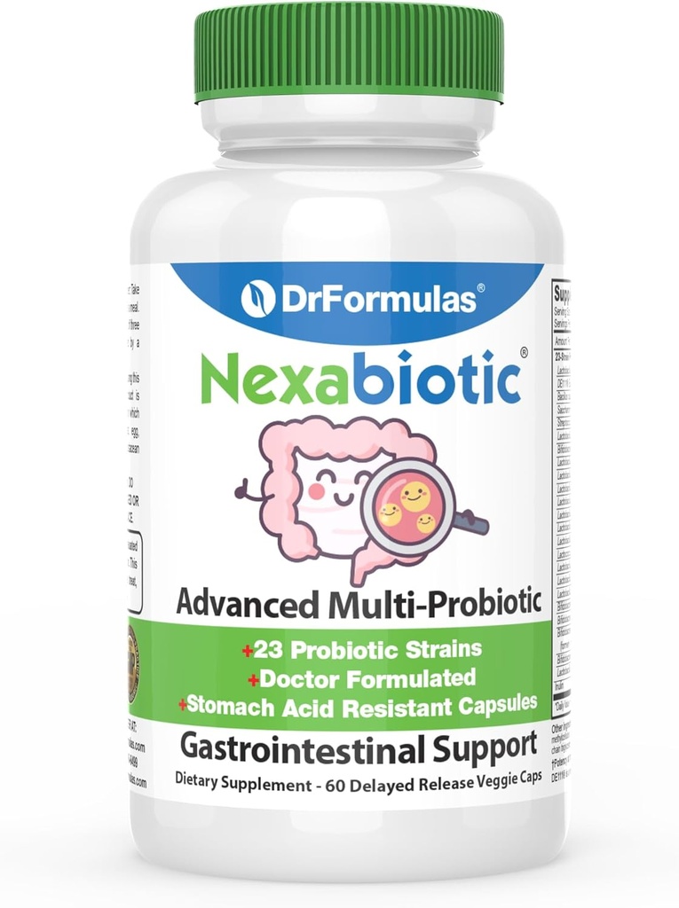 DrFormulas-en Probiotikorik onenak emakumeentzat eta gizonentzat | Probiotiko anbitikoak Saccharomyces Boulardii, Lactobacillus Acidophilus, B. infantis, Prebiotikoak 60 Count kapsulak (ez perlak)