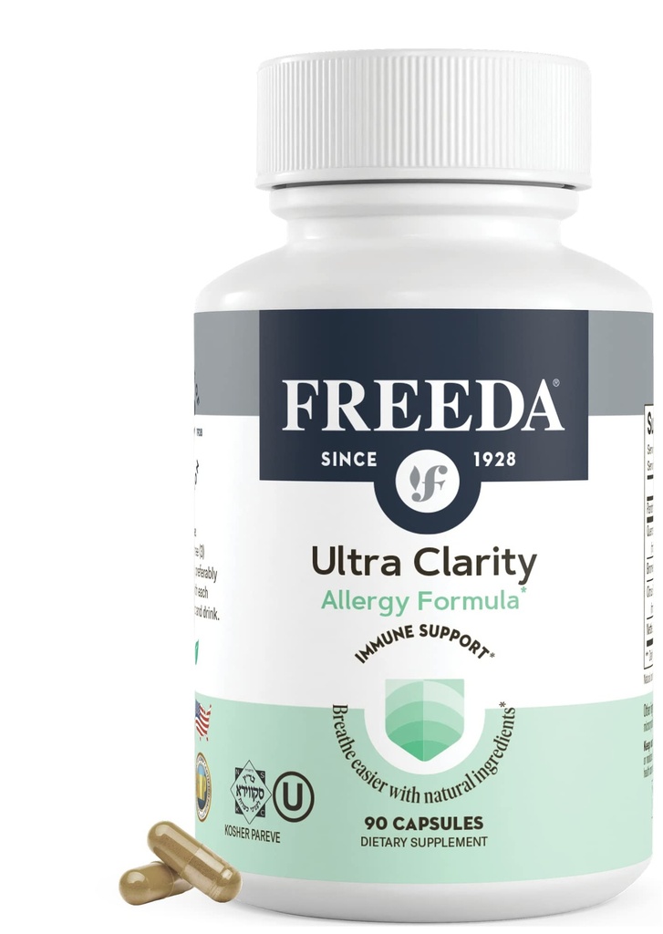 FREEDA Natural Allergy Capsules with Quercetin, Bromelain & Nettle Leaf | Kosher Vegan Supplement for Seasonal Wellness, Sinus & Respiratory Support - 90 Capsules with Non-Drowsy Immune Support