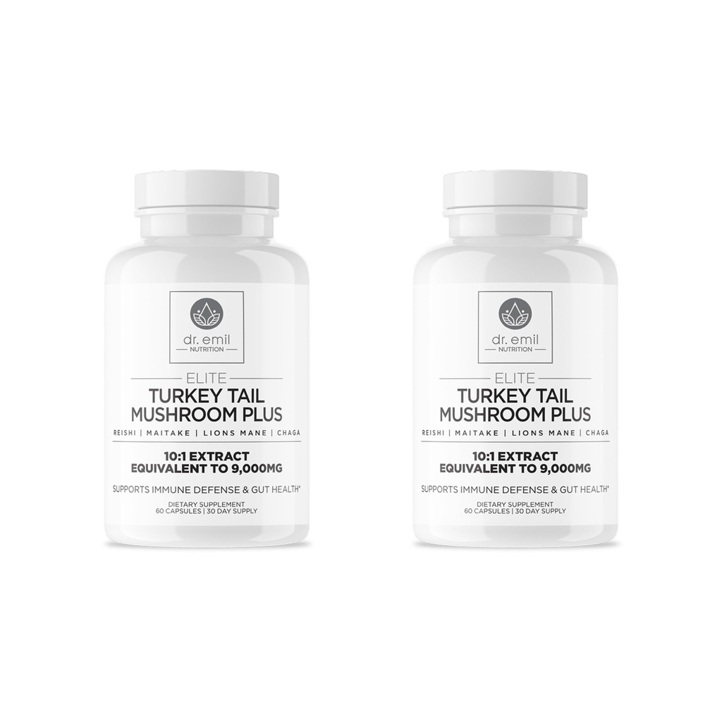 DR. EMIL NUTRITION Mushroom Supplement - High-Potency Formula for Focus, Clarity & Immune Support - Non-GMO & Vegetarian - Elite Turkey Tail Mushroom Plus - 60 Capsules, 2 Pack