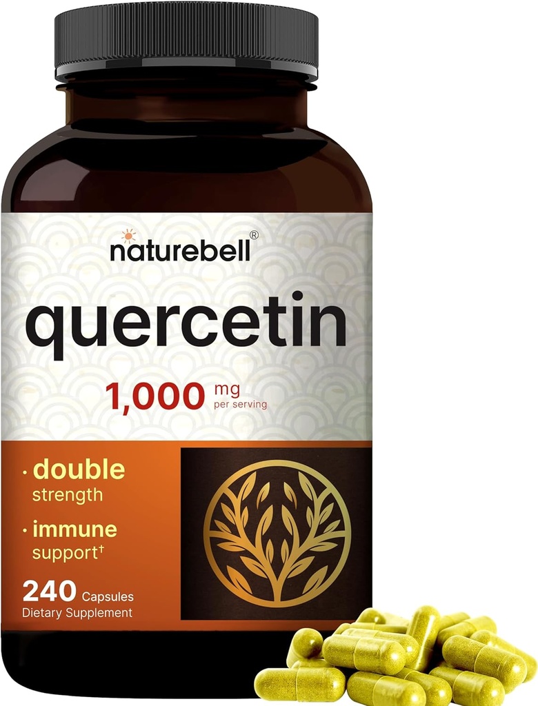 NatureBell Quercetin 1,000mg Per 서빙, 240 캡슐 | 면역 지원을위한 매우 강도 Bioflavonoid 보충 | 세 번째 파트 테스트, 비 GMO, 글루텐 프리