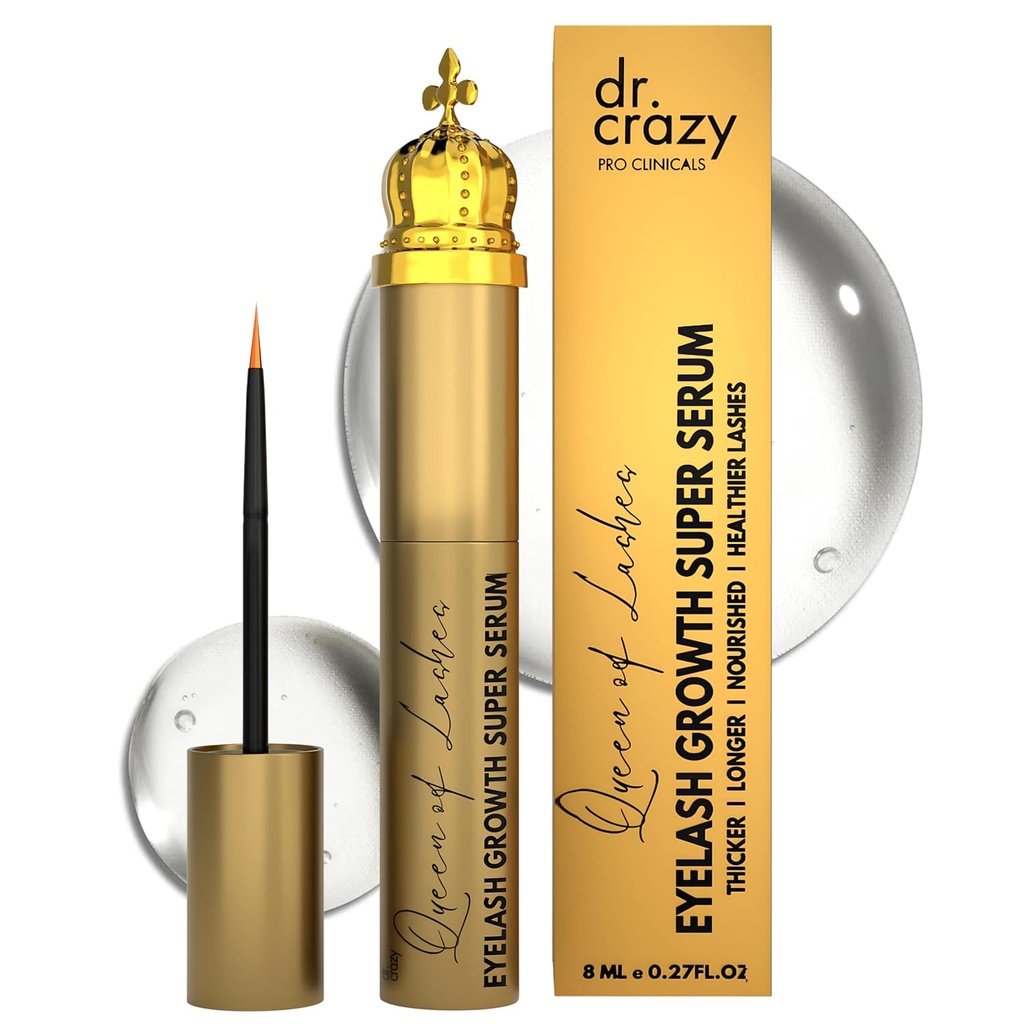 Drottning av Lashes Peptide Growth Serum - Lash & Brow Enhancer med Peptides & Ginseng Root Extract - Hormone Free, Ophthalmolog Tested Formel för längre, Fuller Lashes (8 ml)