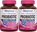Probiotika for kvinner, 120 milliarder CFU 34 Strains, Prebiotika, Digestive Enzymer, Cranberry, 4-i-1 Feminine Probiotic, Digestive, Vaginal, Immunstøtte, 60ct (Pack of 2)