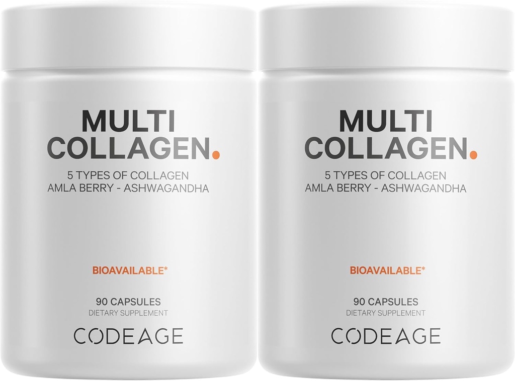 Codeage Multi Collagen כמוסות - 5 סוגי קולגן I, II, III, V & X - hydrolyzed Grass-Fed Bovine חלבונים עם אשוגנדהה, Amla, ווויטמינים - 2Packack