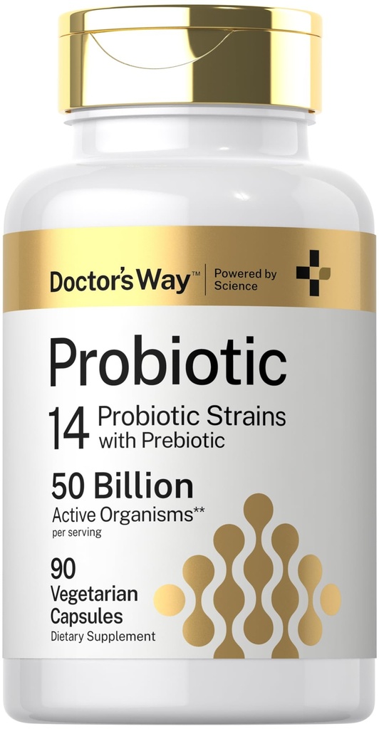 Doctor's Way Probiotic Supplement | 50 Billion Active Organisms | 90 Capsules | 14 Strains with Prebiotic | for Men and Women | Vegetarian, Non-GMO, Gluten Free