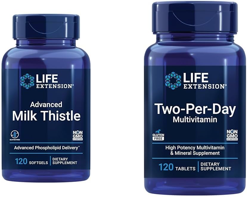 Разширение на живота Advanced Milk Thitle 120 Softgels and Two- per-day High Potency Multi- Vitamin & Mineral 120 Tablets Bundle