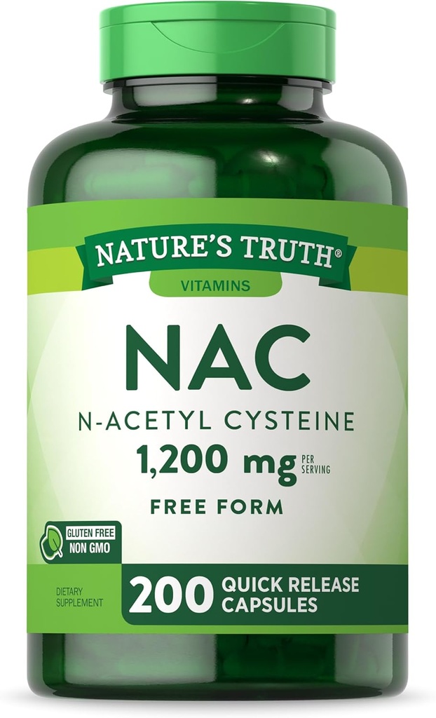 Nature 's Truth NAC N- Acetyl Cysteine Dex124; 1,200mg Dex124; 200 Kapsler 124; Gratis form Aminosyre Dex124; Non- GMO & Gluten Free Supplement