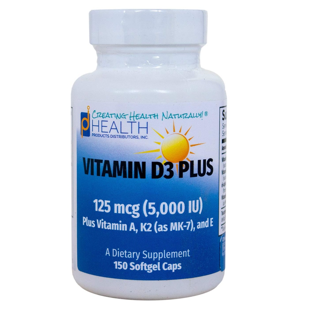 VITAMIN D3 PLUS –125 mcg (5000 IU) Vitamin D3 | Vitamin K2 (MK-7) and Vitamin A | Natural Form of Vitamin D | Includes Tocotrienols as Antioxidants | Non-GMO |150 Softgel Caps