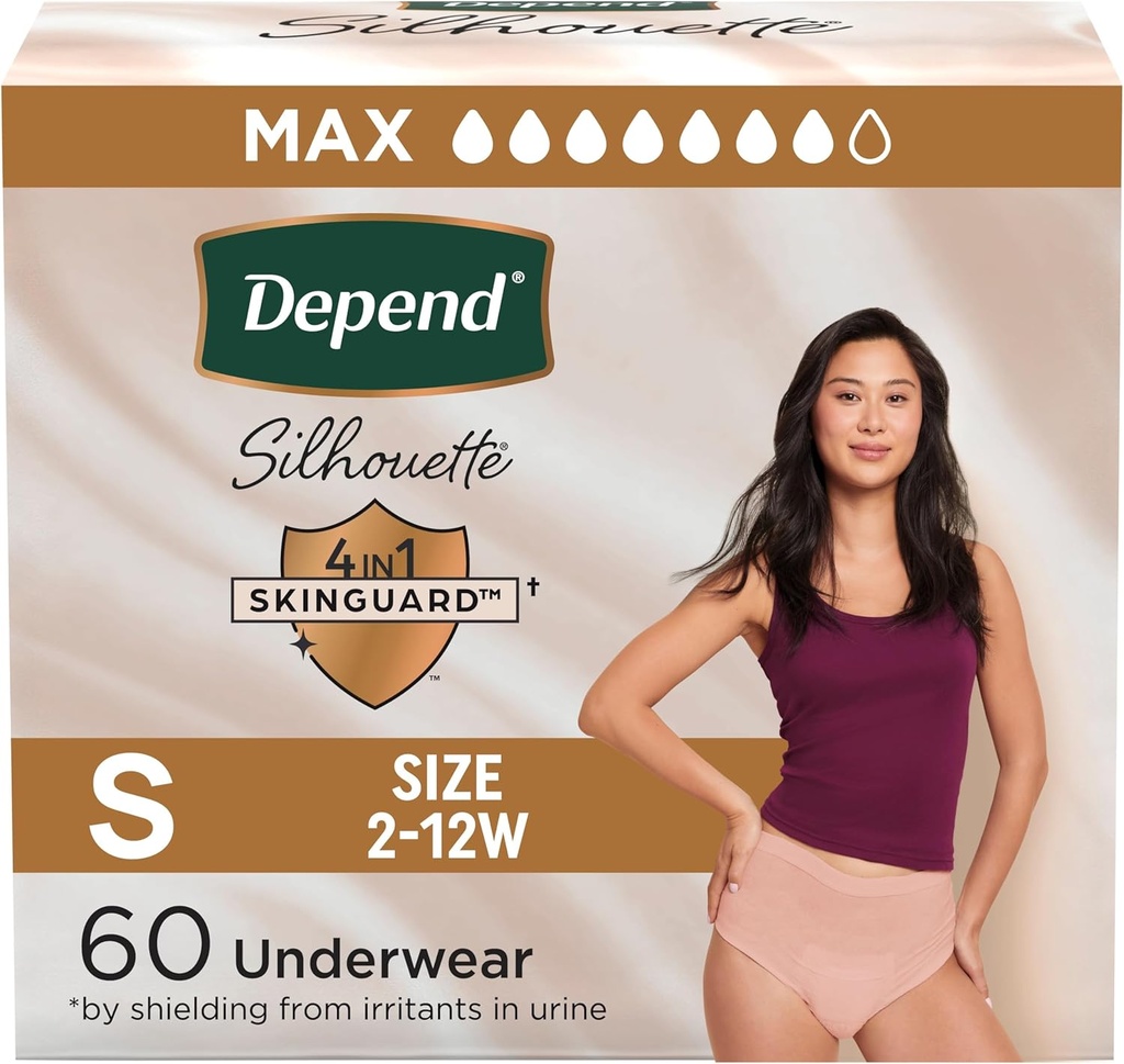 Silueta abierta Adult Diapers, Incontinencia & Postparto Leak Ropa interior para Mujer, Absorbencia Máxima, Pequeña, Rosa, 60 Cuenta (2 Packaging May Vary