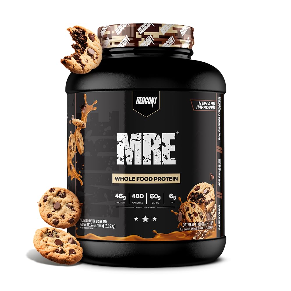 REDCON1 MRE Protein Powder, Oatmeal Chocolate Chip - Meal Replacement Protein Blend Made with MCT Oil & Whole Foods - Protein with Natural Ingredients to Aid in Muscle Recovery (25 Servings)