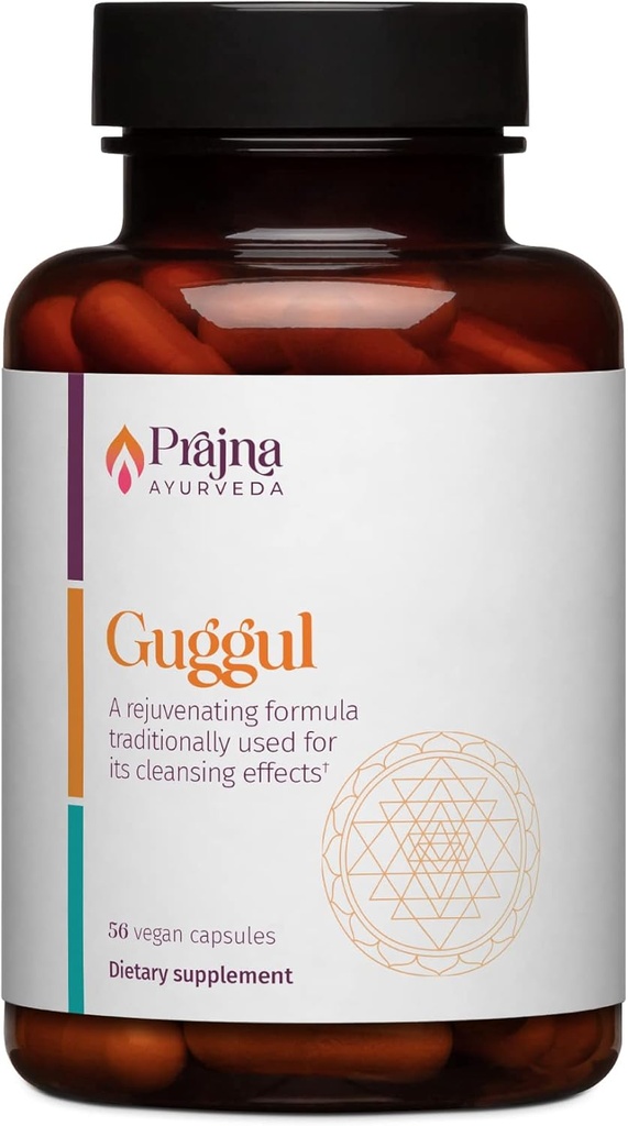 Dr. Kulreet Chaudharys Prajna Ayurveda Guggul Formula brukes tradisjonelt til å rense sinnet og kroppen (56 Kapsler- 500 mg)