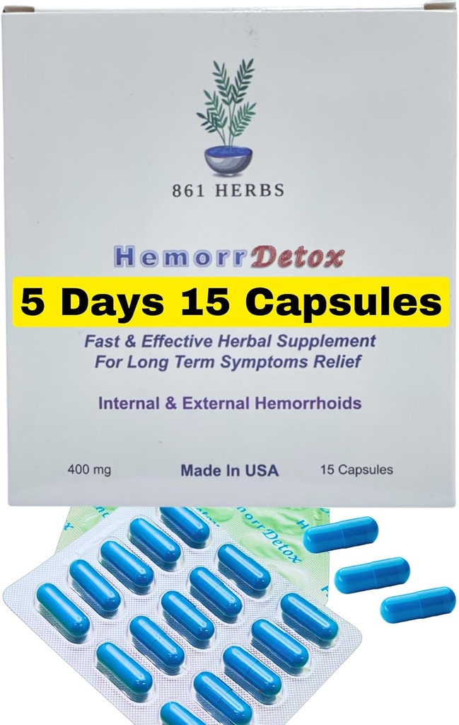 5-Day 15 cápsulas, Fast & Long-Term Relief, Natual Herbs Formula Remedy, Enderezo raíz Causas de Hemorróides.