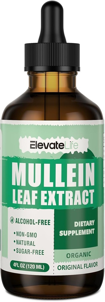 ElevateLife Mullein Drops for Lungs - Mullein Leaf Extract Supplement - Lung Detox & Bronchial Cleans for røykere - Respiratorisk helsestøtte - 4oz