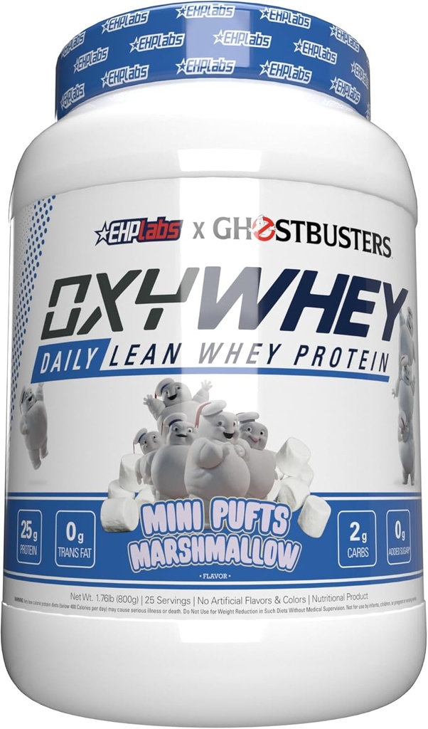 EHP Labs OxyWhey Sūkalu olbaltumvielu izolāts – 25g augsts proteīns, zems ogļhidrātu, bezcukura uztura aizstājējs – Lean Sūkalu pulveris muskuļu reģenerācijai – ne-GMO, bez lipekļa – 25 Serves – Marshmallow