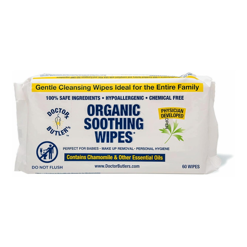 Doktor Butler Soothing Wipes - Kompüter Skin, Face Wipes və Chamomile və Essential Oils ilə Baby Wipes üçün bütün-Purpose Wet Wipes * (1 Paket – 60 Count)