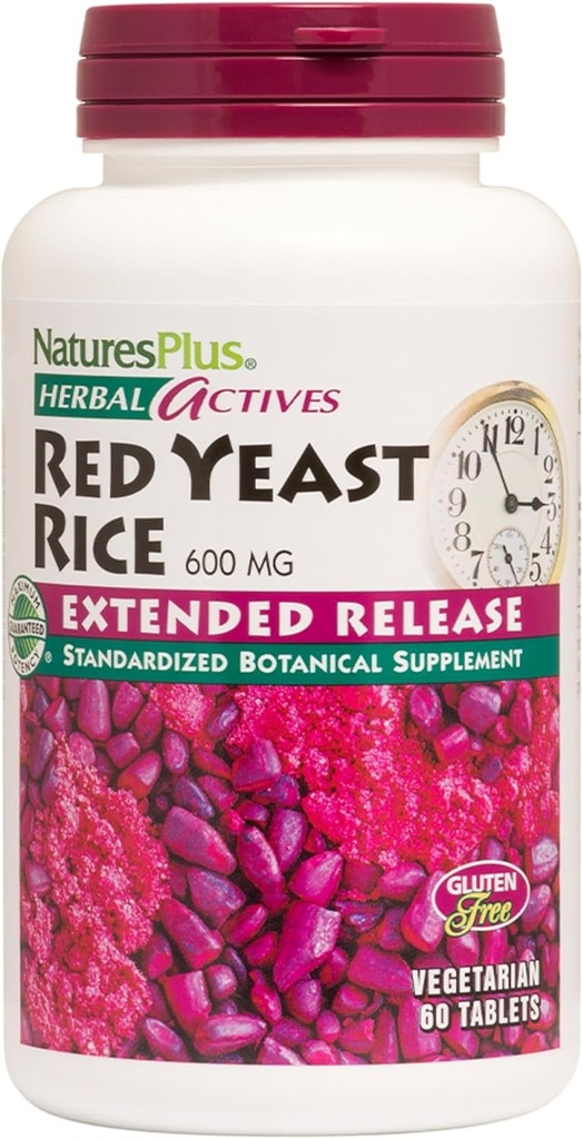 NaturesPlus Herbal Actives Red Yeast Rice, Extended Release - 600mg, 60 Vegan Tablety - Herbal dodatek - Cholesterol Support - Vegetarian, Gluten- Free - 60 Služeb