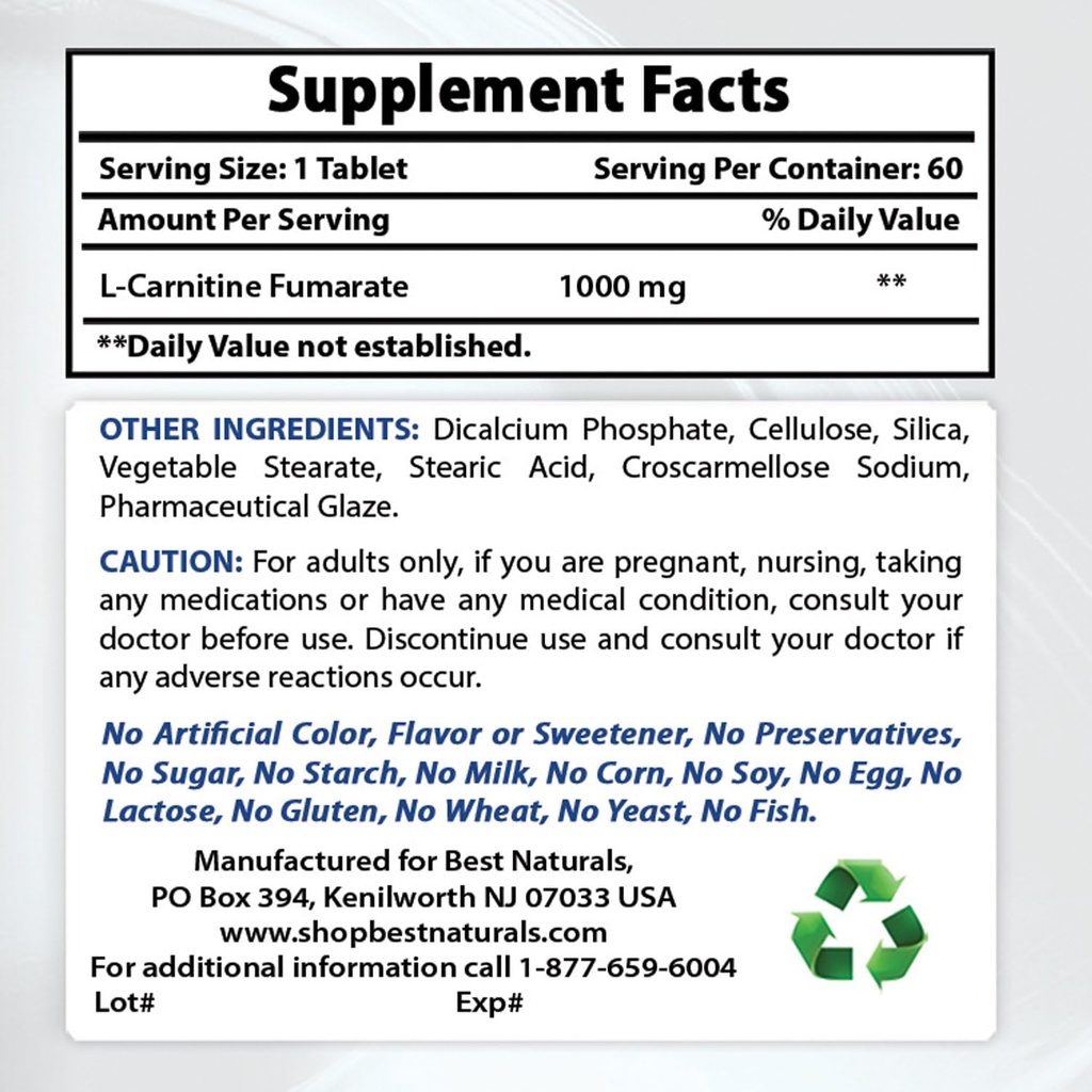 最佳自然L-Carnitine 1000mg和乙酰L-Carnitine 1000mg