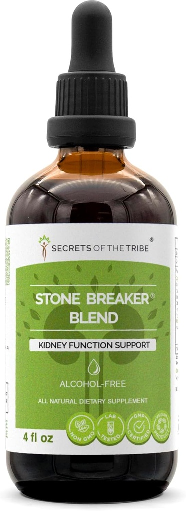 Secrets of the Tribe Stone Breaker Blend Alcohol-Free Extract, Stonebreaker, Burdock, Yucca, Goldenrod, Horsetail, Tribulus. Glycerite Tincture, Kidney Function Support (4 fl oz)