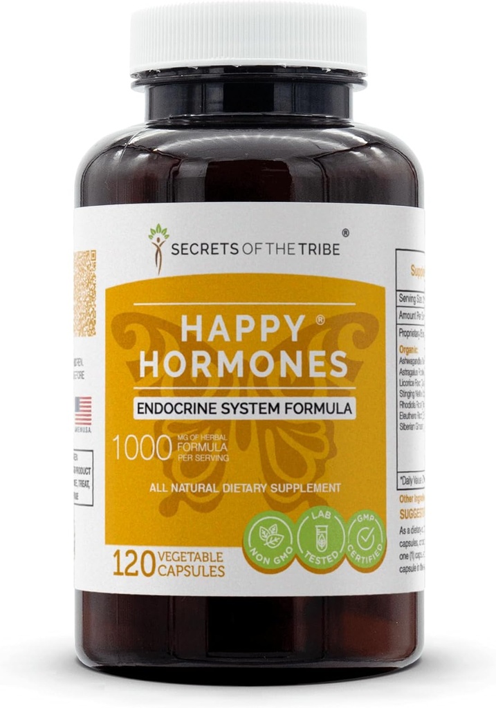 Secrets of the Tribe - Happy Hormones, Endocrine System Formula, Herbal Supplement Blend (120 Capsules)