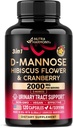 D-Mannose 2000mg Cranberry eta Hibiscus-ekin - klinikoki frogatutako indarra Urinary Tract Health-erako - Emakumeen osagarria - Bladder, Liver eta Mikroflora euskarria - Estatu Batuetan egina - Vegan, 120 kapsula