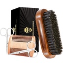 Sosoon Boar Bristle Beard Grooming Set for Men - Rectangular Brush, Comb, 2 Mustache Scissors, Travel Bag