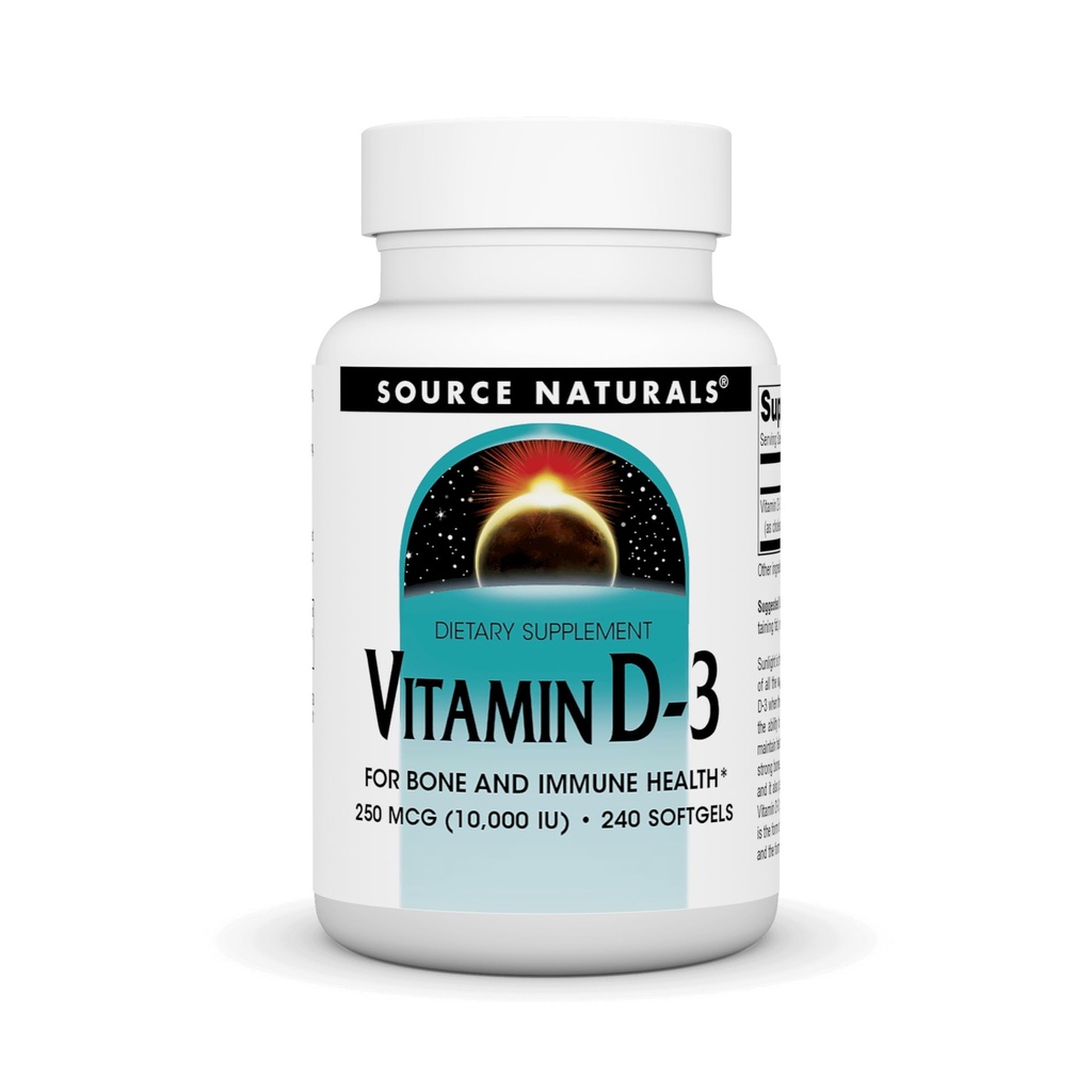 Source Naturals Vitamin D-3, Supports Bone & Immune Health*, 250 mcg (10,000 IU) - 240 Softgels