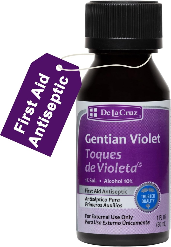 De La Cruz Gentian Violet - Violeta de Genciana 1% Førstehjælp Antiseptisk til udskæringer, skrabere og Burns, 1 FL OZ