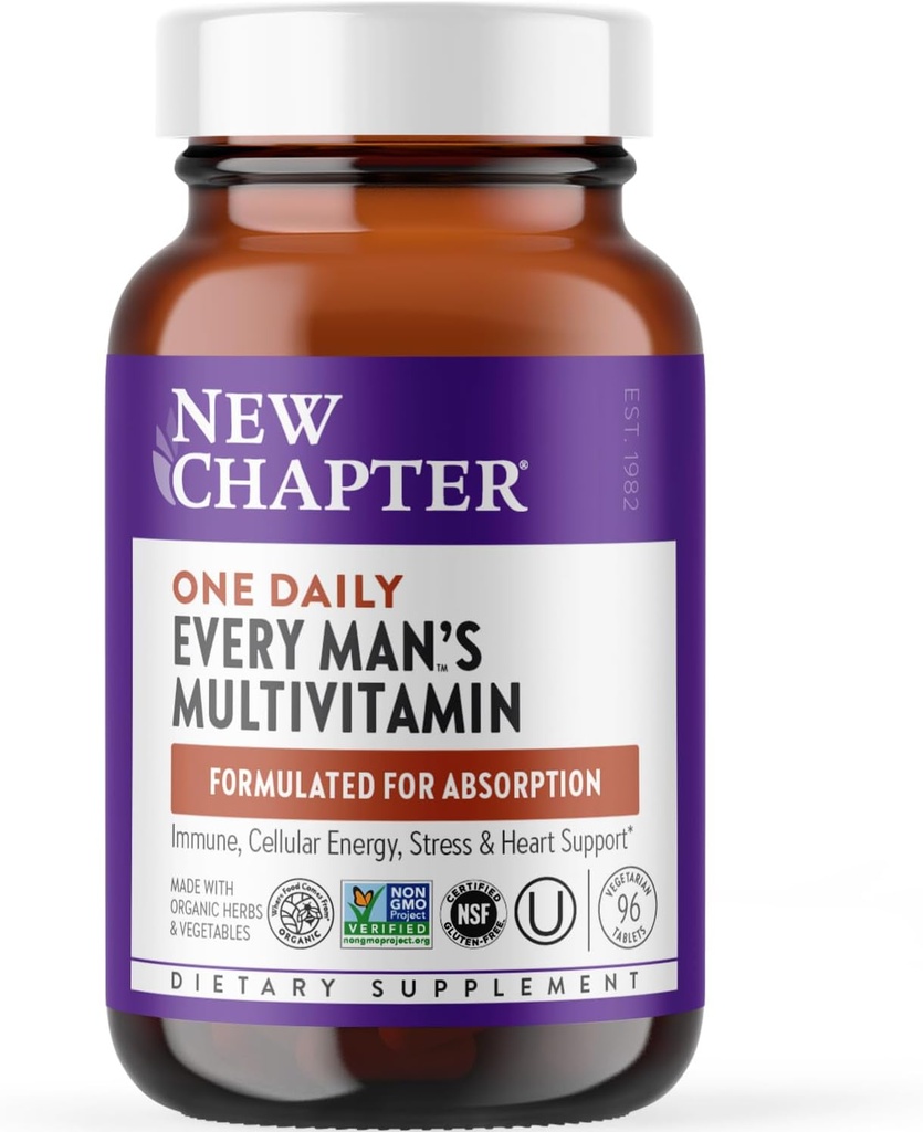 Nytt kapittel Mens multivitamin for immun, stress, hjerte + energi støtte med fermenterte næringsstoffer - Hver mann er en daglig, laget med organiske grønnsaker og urter, ikke-GMO, Glutenfri - 96 ct
