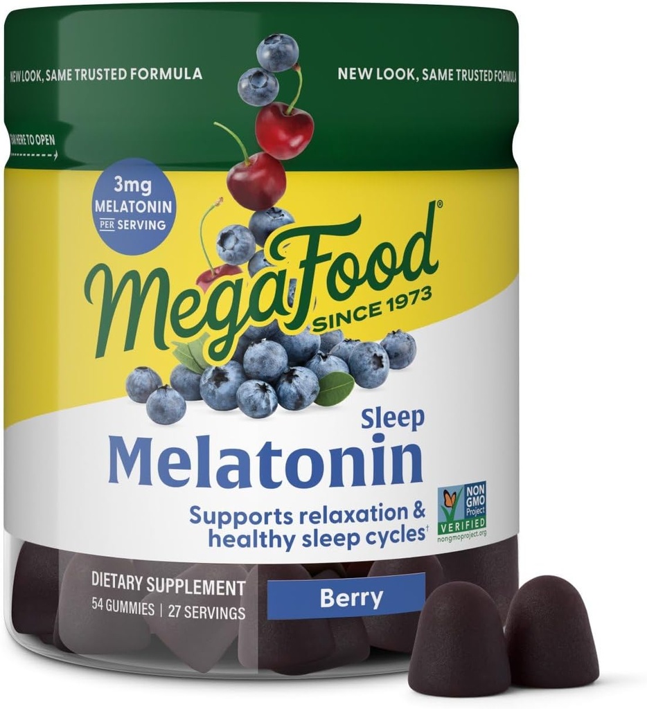 Mega Food Melatonin Grummies - Melatonin 3mg per Servint per ajudar a relaxar-se i passar la caiguda de l'Ador que dorm Giesiessies per a adults - Berry Flavor, No-GMO, Certified Vegan - 54 Compte27 (Bevings)