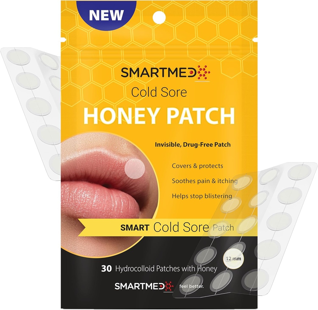 Smart Cold Sore Patch Honey - 30 ct 12mm - Kuumeläpipainopakkaus hoito - Piilot Suojaa rauhoittaa ja kätkeä kylmät sairaudet - Näkymätön Bandages - auttaa rauhoittaa kutina polttaminen