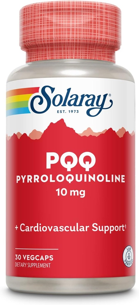 SOLARAY PQQ 10 mg, Pyrrolochinolín Quinone Supplement, Cellular, Heart & Cognitive Function Support, 30 VegCaps