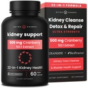 Kidney Cleanse Detox | 22-in-1 Kidney Support Supplement | Cranberry Pills Extract | Extra Strength Repair & Flush Premium Formula | Urinary Tract Health for Women & Men | 60 Vegan Capsules