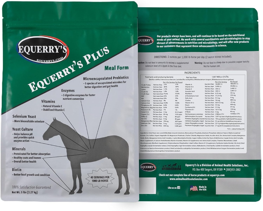 Equerry's Plus Horse Supplement - Verbeterde ondersteuning met Probiotica voor digestie, vitamines en mineralen - Made in USA - 5 lb