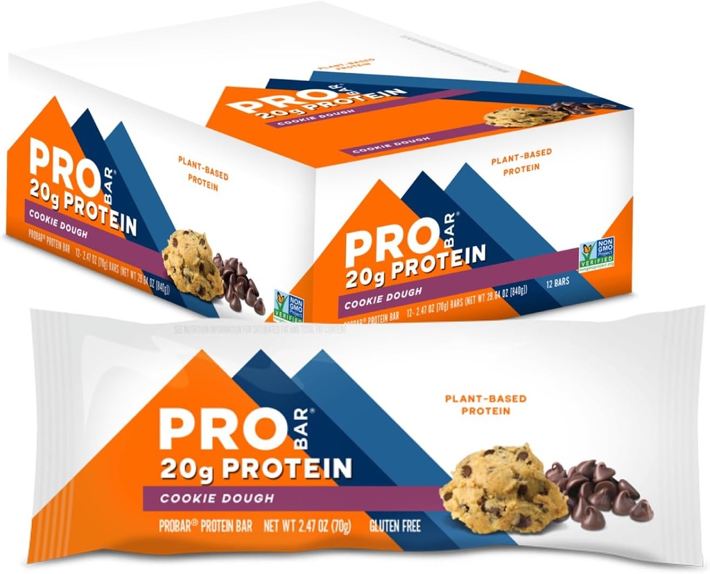 ПРОБАР - PROTEIN Bar, Cookie Dough, Non-GMO, Gluten-Free, Healthy, Plant-Based, Whole-Food Ingredients, Natural Energy (12 Count)