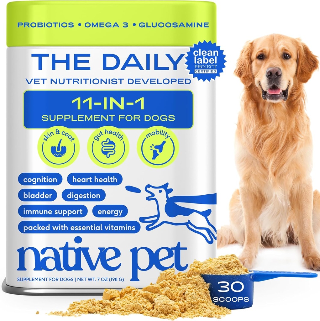 Pet Dog asli & Suplemen - 11 -1 Multivitamin Powder untuk Dogs Food Topper - Collagen, Glucosamin, Progories, Omega & More - Supports Healthy Gut, Mobility & Overall Health -30 Scoops