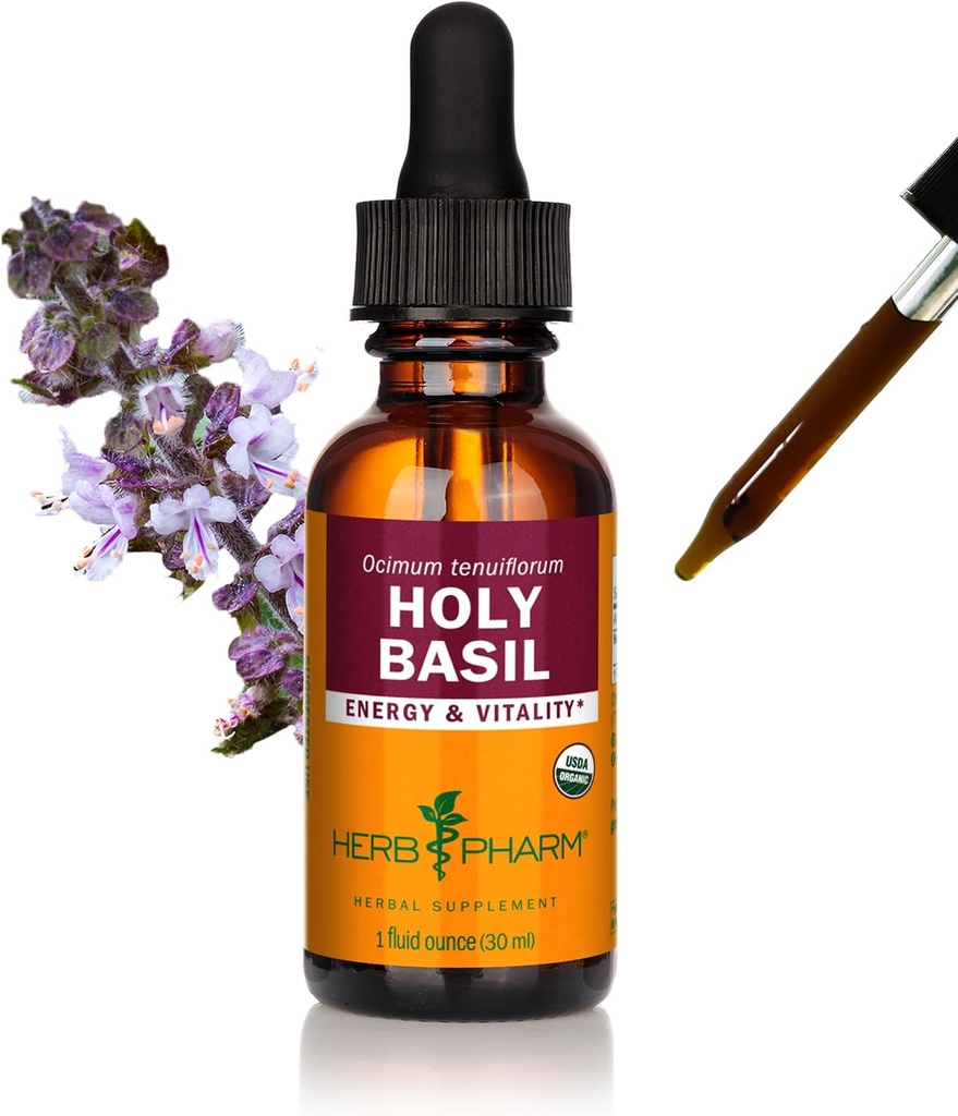 Herb Pharm Certified Organic Holy Basil (Tulsi) Extracto para enerxía e vitalidade, 1 Ounce (DBAS01)