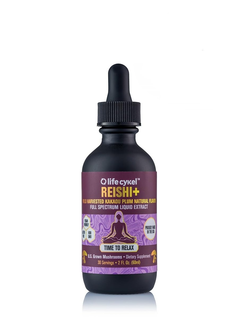 Life Cykel - Reishi Mushroom Extract w/Kakadu Plum- Adaptogen for Sleep Help, Relaxation & Cellular Support- 100% Organic Mushrooms, Antioxidants Vitamin C, 2oz (Packaging May Vary)