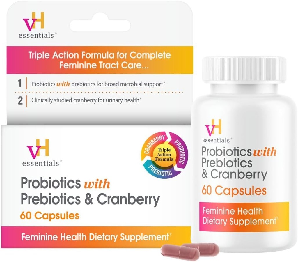 Prebiyotiks, Cranberry və Vitamin C olan Qadınlar üçün vH Essentials Probiotiklər - 60 Kapsül (30 Gün Təchizatı) - Qadınlar Probiotiks Support Gut Balance, Feminine Health & Urinary Tract Health