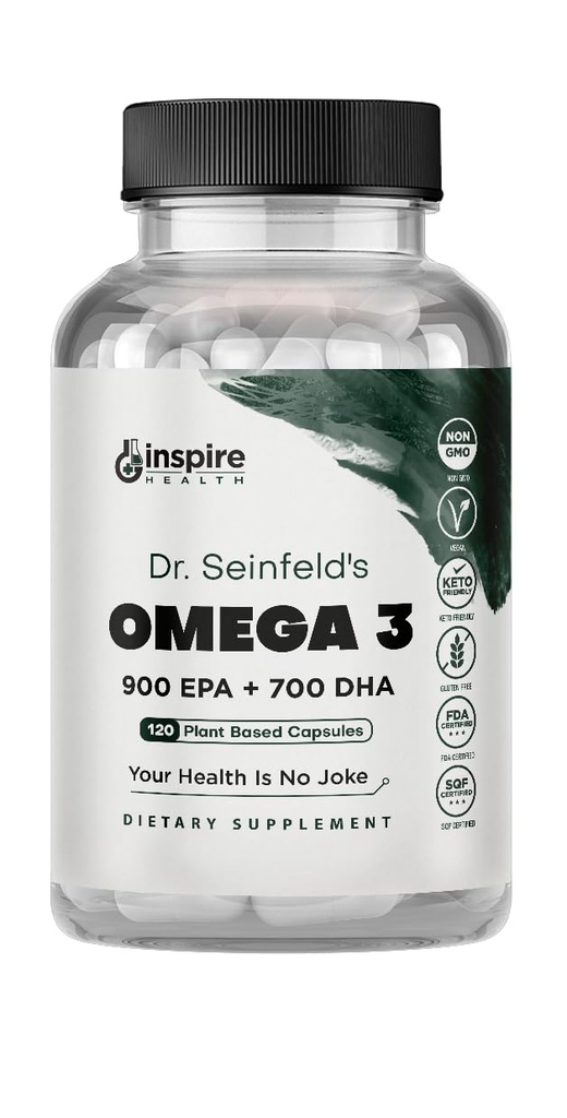 The Very Best Vegan Omega 3 Supplement - 120 Capsules - Algae Omega 3 Vegetarian Supplement - Plant Based Fish Oil Alternative - EPA DHA Supplement - Made in The USA - Heart Stress Relief Dr. Seinfeld