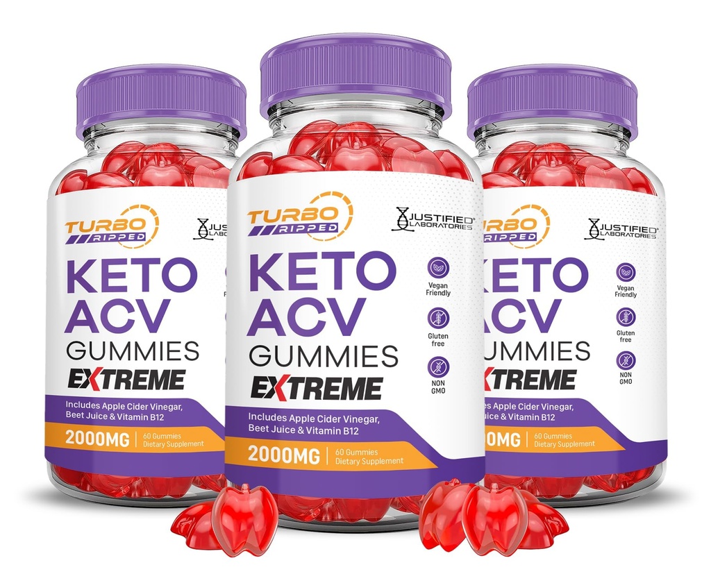 (3 Pack) Turbo Ripped Keto ACV Gummies Extreme 2000MG Turbo Ripped Keto Gummies Apple Cider Vinegar Formulated with Pomegranate Beet Juice Powder B12 Vegan Non GMO 180 Gummys