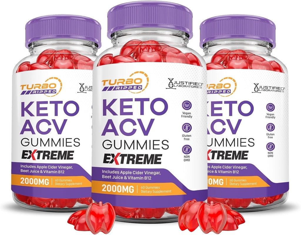 Laboratorios Justificados (3 Pack Tubo Ripped Keto ACV Gummies Extreme 2000MG Tubo Ripped Keto Gummies Apple vinagre de sidra Formulado con Powder Pomegranate Beet Juice B12 Vegan No GMO 180 Gummys