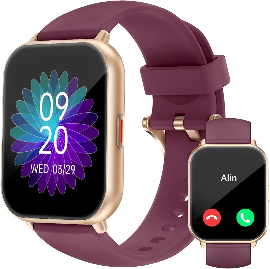 RUIMEN Smart Watches for Men Women (Answer/Make Calls, 2 Bands Included), 1.8" Smartwatch for iOS/Android Phones, Fitness Tracker Heart Rate/Sleep Monitor Digital Watch Waterproof Purple