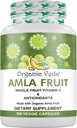 Organic Veda Amla Kapsle - 1500mg, 300 Kapsle Organic All Fruit Amla Powder - Přírodní vitamín C pro imunitu, záření kůže, antioxidanty - Vegan, Non GMO, Syrové vitamíny C doplňky