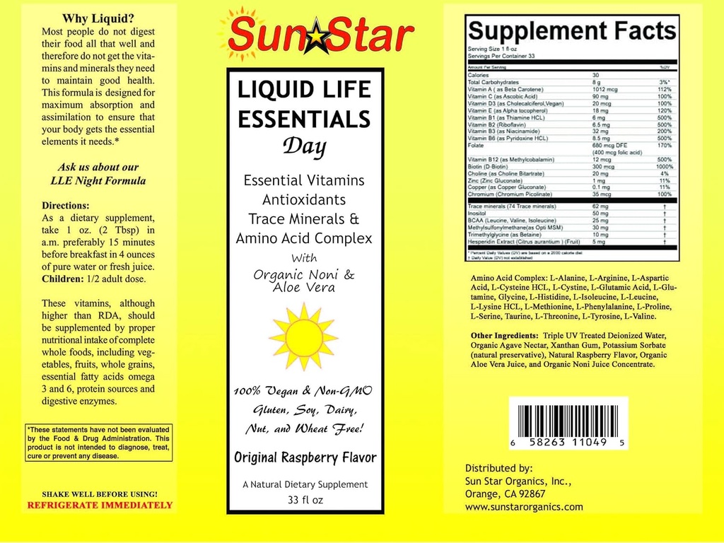 Liquid Day Multivitamina con Noni & Aloe Vera, addolcita con Agave Nectar, 33 fl oz - Essential A, B, C, Vitamine E & D, Antiossidanti, Minerali di Trace & Amino Acid Complex