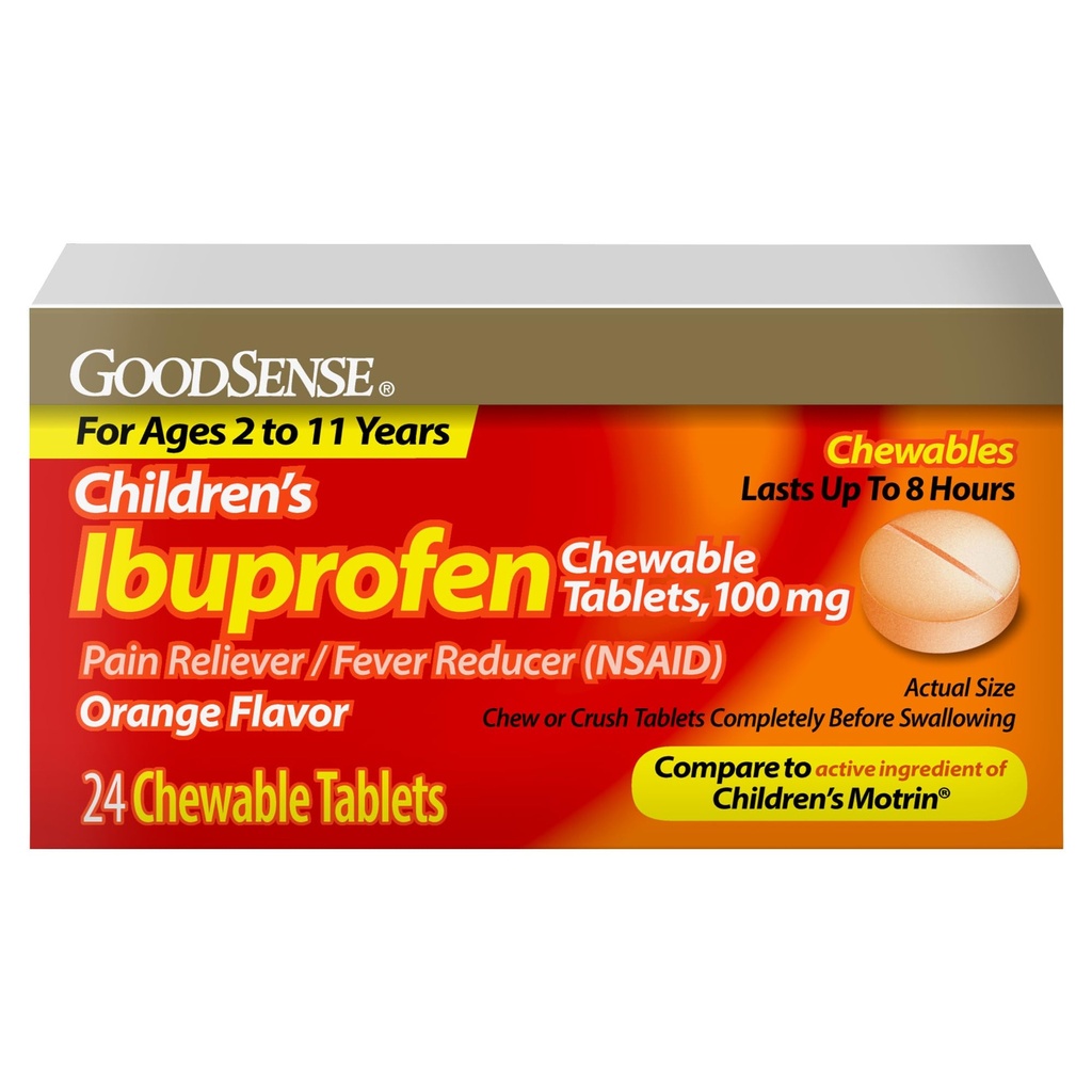 GoodSense Children's Ibuprofen Chewable Tablets, 100 mg, 24 Count, Pain Reliever and Fever Reducer (NSAID), Temporarily Reduces Fever and Relieves Minor Aches and Pain