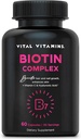 Vital Vitamins Biotin Complex Pills - med Hyaluronic Acid, MSM, Collagen, & Vitamin C - Tillägg för hår, hud och naglar - 60 kapslar