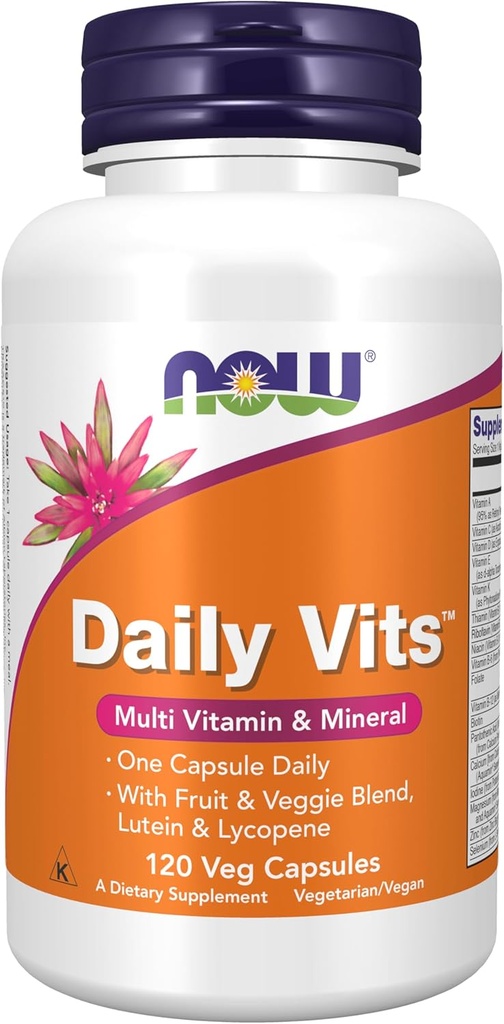 NOW Foods Suplemen, Daily Vits ™ with Fruit & Veggie Blend, Lutein and Lycopene, 120 Veg Capsules