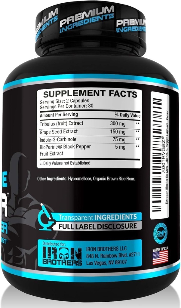 Booster di prova per gli uomini con blocco di estrogeno - Supplemento dietetico anti-estrogeno - Inibitore di aromatasi naturale - Aumentare Libido & Forza 60 capsule - Crescita del muscolo - Perdita di peso (2 bottiglie)