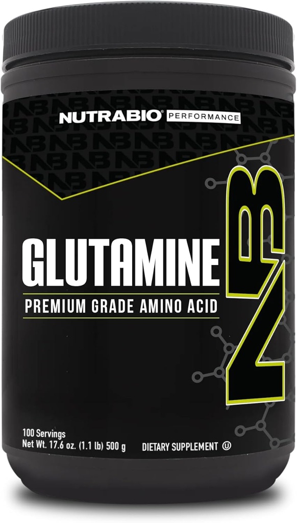 NutraBio Pure L-Glutaminpulver, 100 portioner L-Glutamin Supplement, Amino Acid, Pure Grade, Glutamina, Absolut inga tillsatser, Fillers eller Excipients, Muscle Recovery Supplement - (500 Grams)
