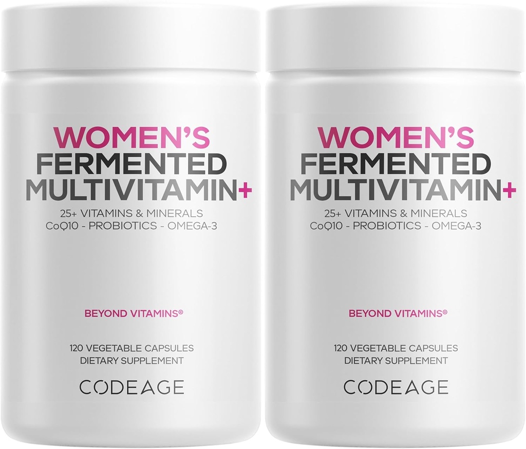 Codeage 's Daily Multivitaminų, 25 + Vitaminai ir mineralai, Fermentuoti, Organiniai Visas maistas, Probiotikai Priedas - Vitaminas A, B, C, D, E & K, Omega 3, Cinkas - Vegan - 2 Pack